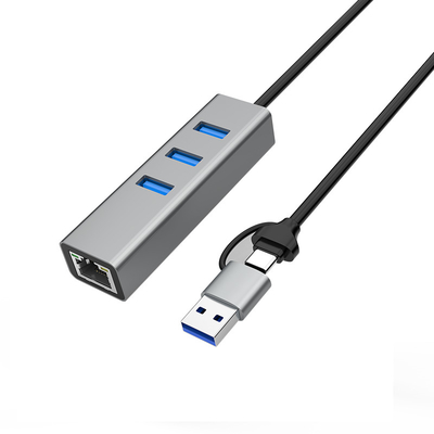 Buy Dual Interface USB3.0 USB A HUB RJ45 Ethernet Adapter With 60CM Extension USB Cable online manufacture